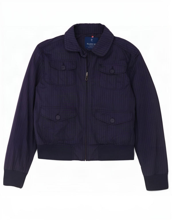 Playlife Γυναικείο Bomber Jacket UK 16 Large Navy Blue ριγέ πολυεστέρας