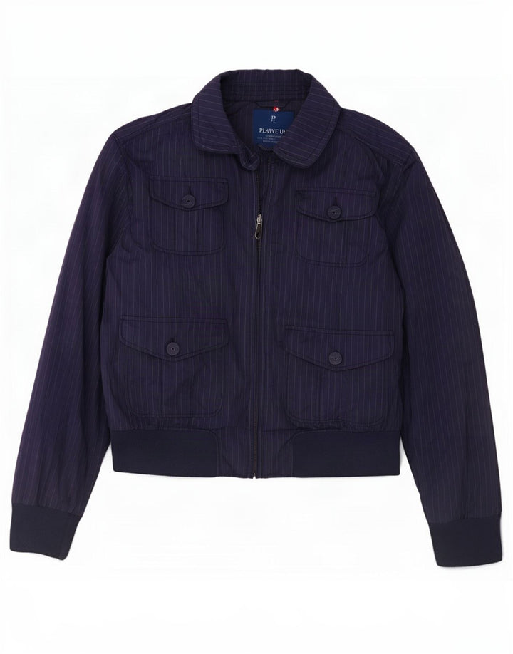 Playlife Γυναικείο Bomber Jacket UK 16 Large Navy Blue ριγέ πολυεστέρας