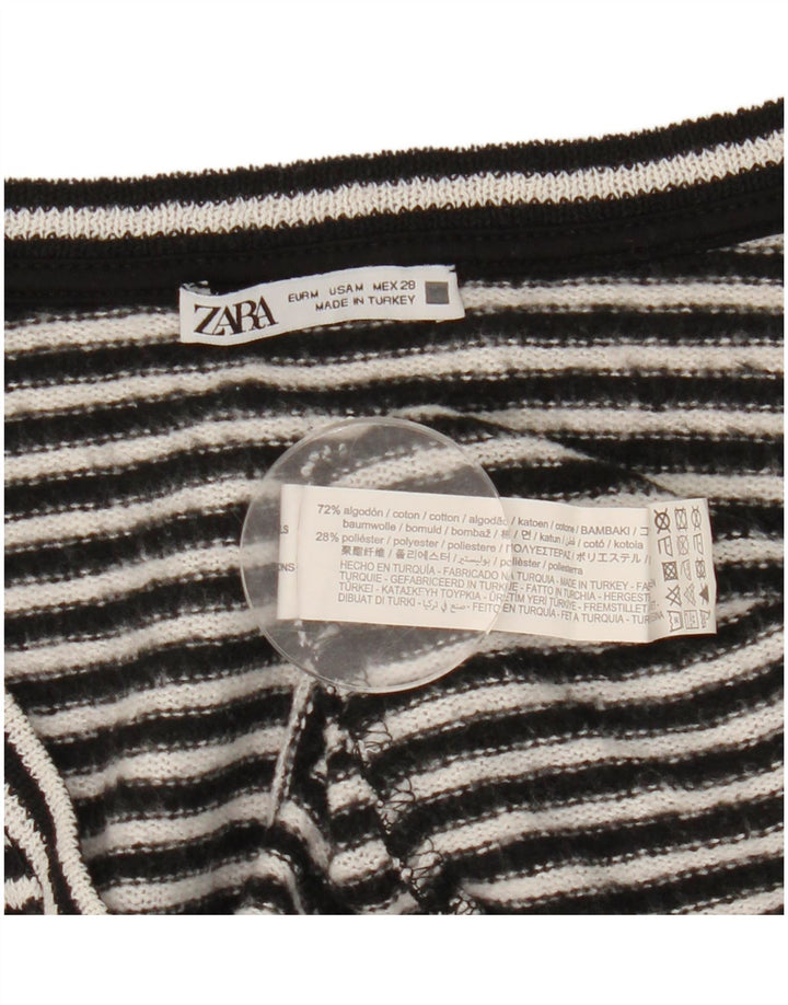 Zara Γυναικείο τοπ μακρυμάνικο UK 14 μεσαίο μαύρο ριγέ βαμβακερό