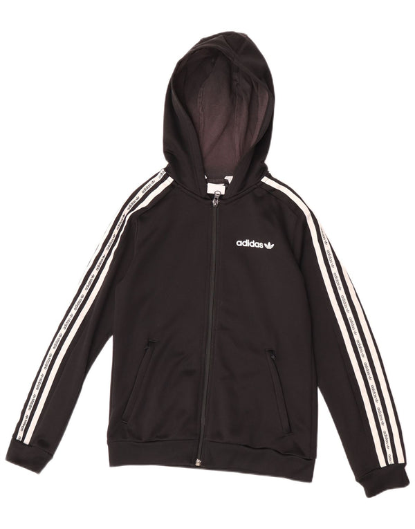 Adidas Boys γραφικό πουλόβερ με κουκούλα με φερμουάρ 11-12 ετών Αθλητικό μαύρο πολυεστέρα