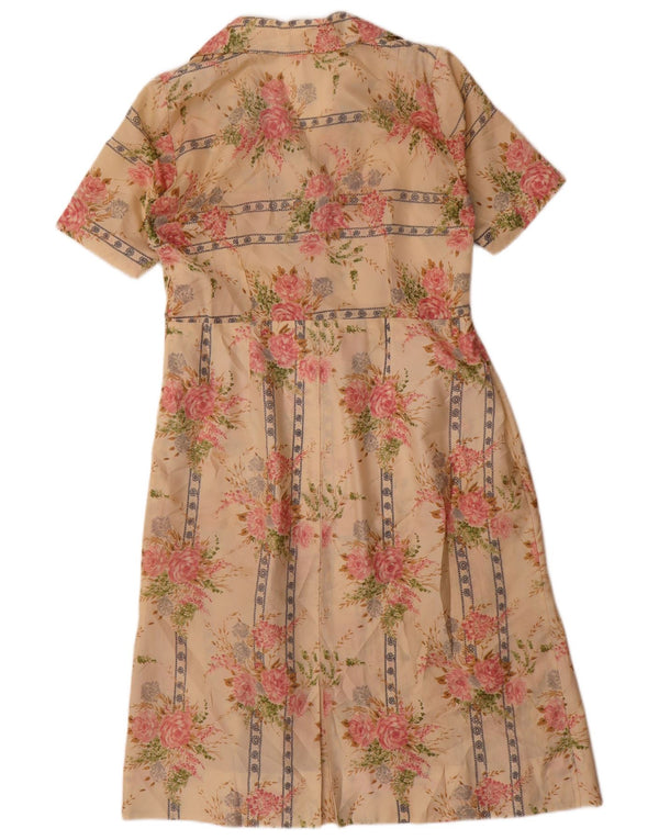 Vintage γυναικείο φόρεμα A-Line UK 12 Medium Beige Floral
