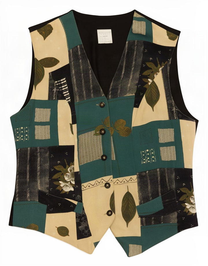 Vintage γυναικείο γιλέκο UK 14 Medium πολύχρωμο Patchwork Cupro