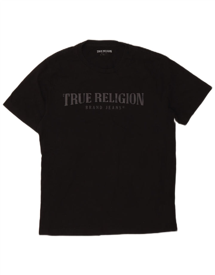 Ανδρικό γραφικό T-shirt True Religion Top Μεσαίο μαύρο βαμβακερό