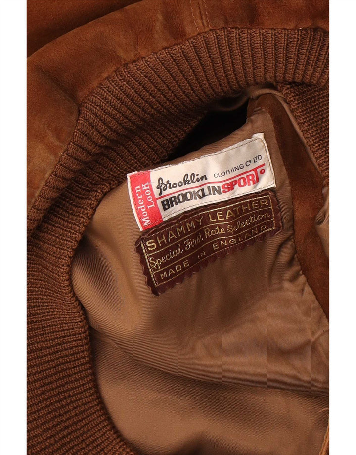 Vintage Ανδρικό Suede Bomber Jacket UK 38 Medium Brown Δερμάτινο