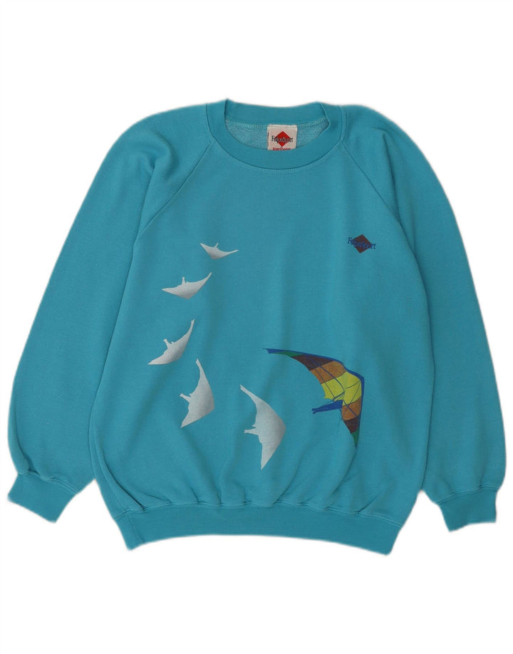 Vintage Γυναικείο Γραφικό Φούτερ Jumper UK 14 Medium Blue Cotton