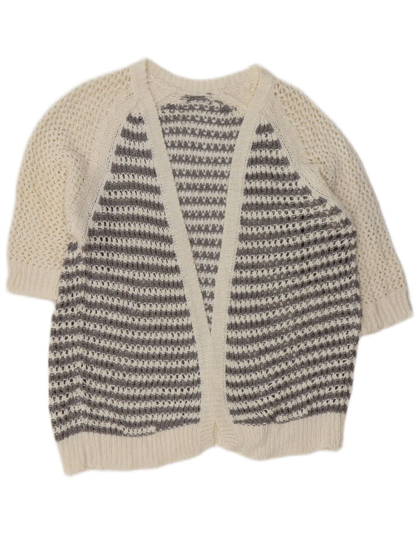 Vintage γυναικείο πουλόβερ ζακέτα 3/4 μανίκια UK 14 μεσαίο γκρι ριγέ