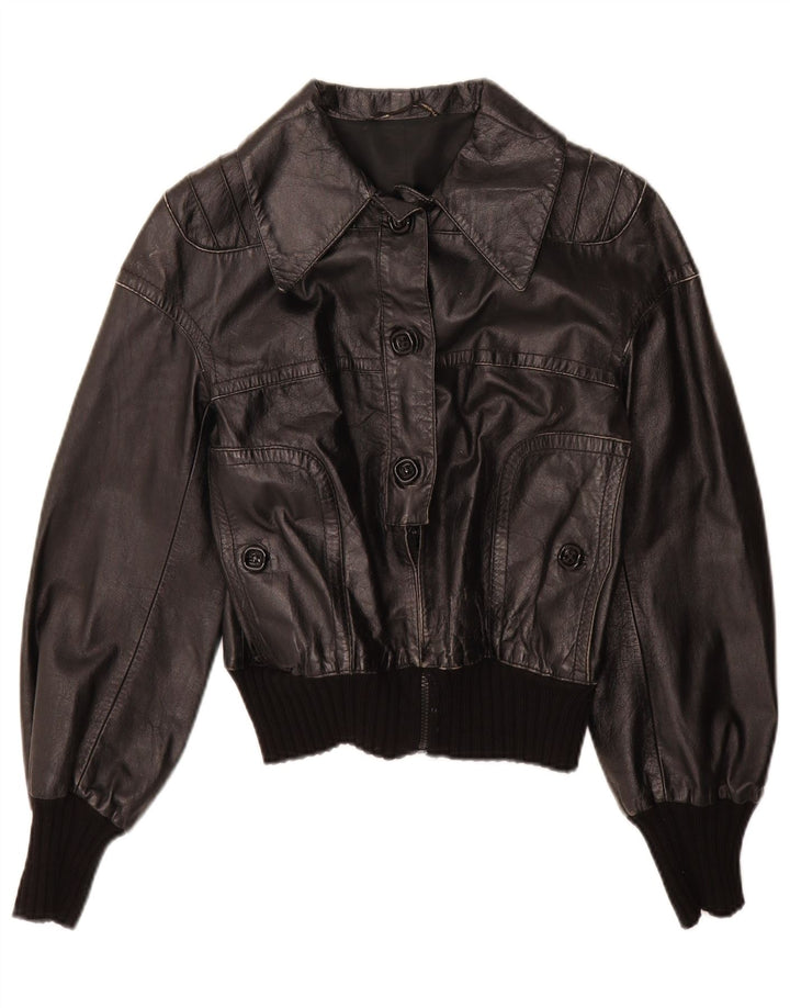 Vintage Girls Leather Jacket 11-12 Years XL Μαύρο