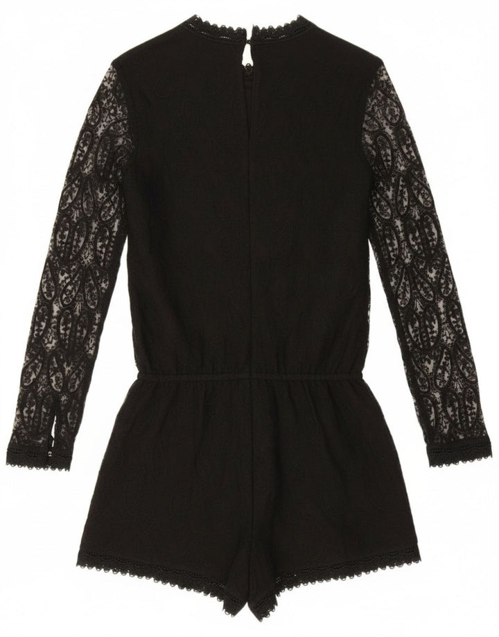 Zara Γυναικείο μακρυμάνικο Playsuit UK 10 Small Black Paisley Polyester