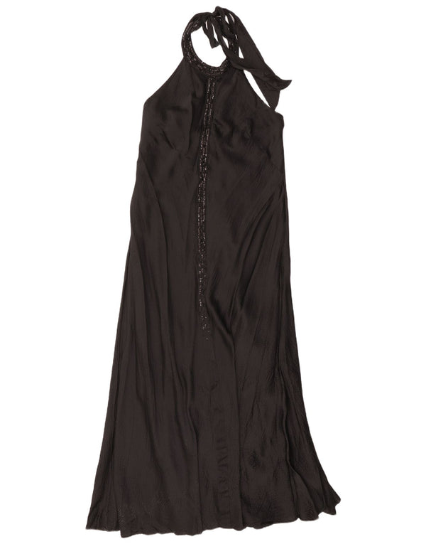 Monsoon Γυναικείο Maxi Halter Φόρεμα UK 16 Large Black Silk