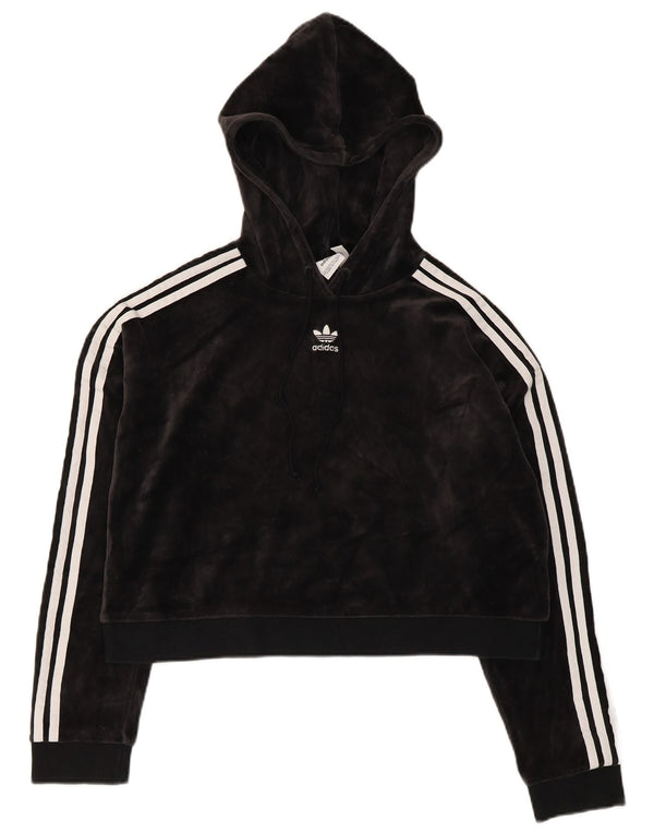 Γυναικεία Adidas Oversized Crop Velvet Hoodie Jumper UK 8 Small Black Cotton
