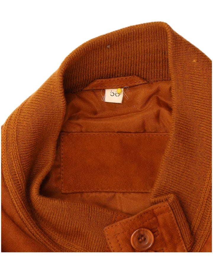 Vintage Ανδρικό Suede Bomber Jacket IT 56 3XL Καφέ Δερμάτινο
