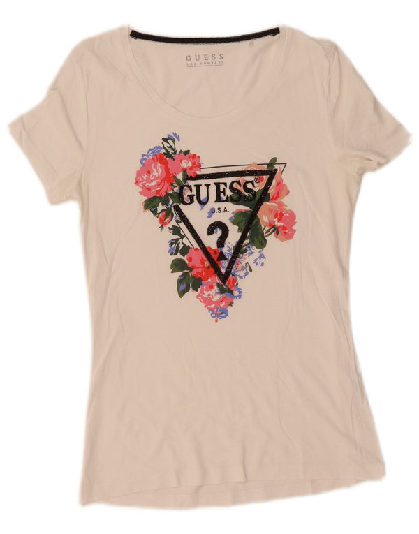 Γυναικείο γραφικό μπλουζάκι Guess Top UK 12 Medium White