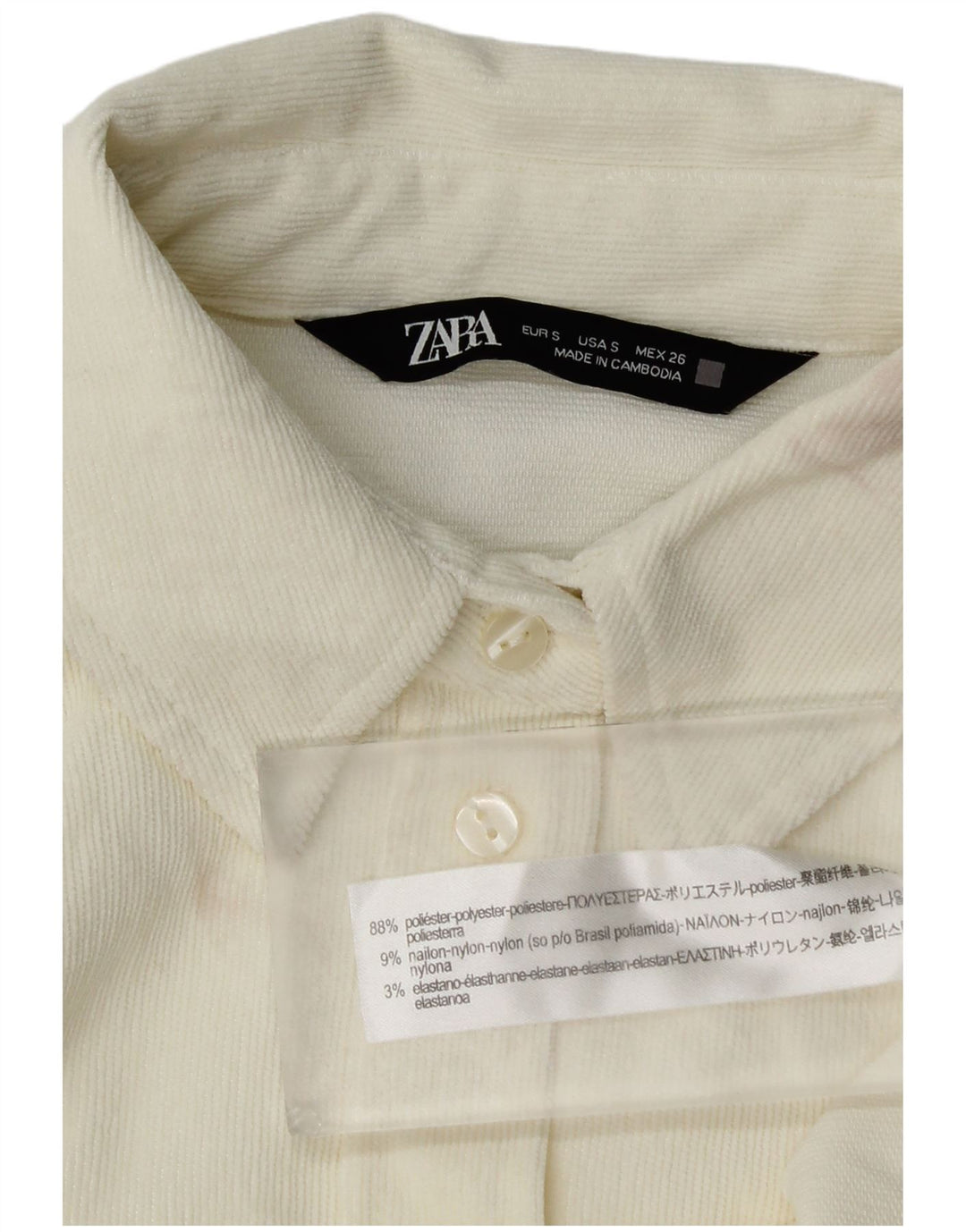 Zara Γυναικείο υπερμεγέθη κοτλέ πουκάμισο UK 10 Small Off White Polyester