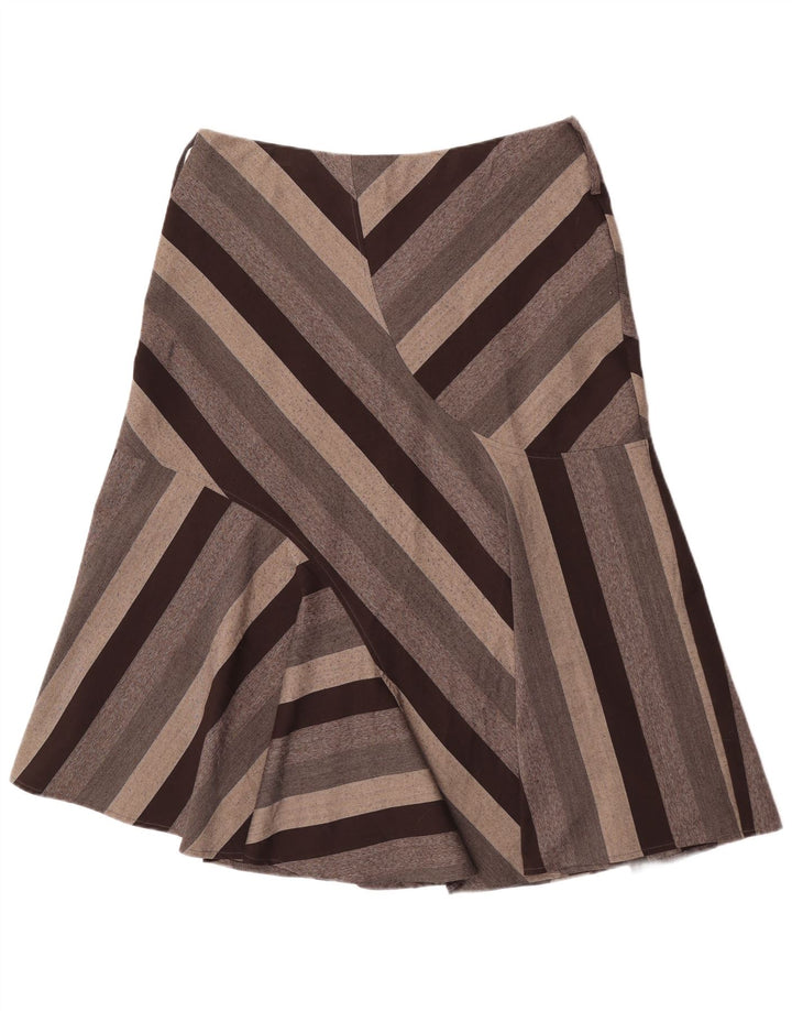 Marks & Spencer Γυναικεία Midi Φούστα UK 16 Large W34 καφέ ριγέ πολυεστέρας