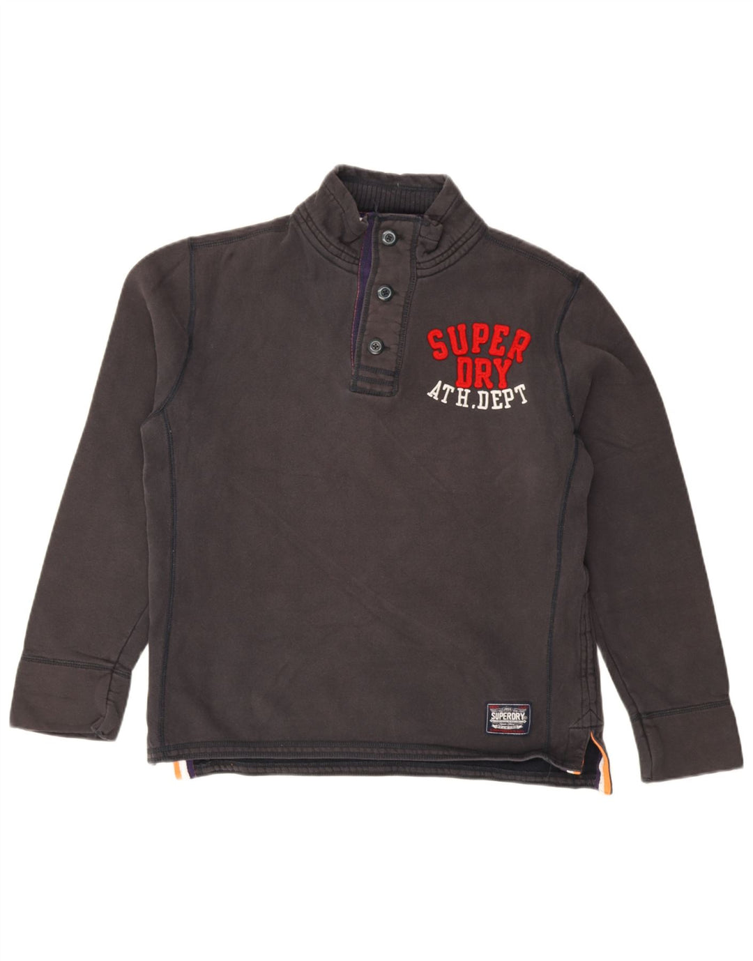 Ανδρικό φούτερ με γραφικό λαιμό με κουμπιά Superdry Jumper XL Μαύρο βαμβακερό