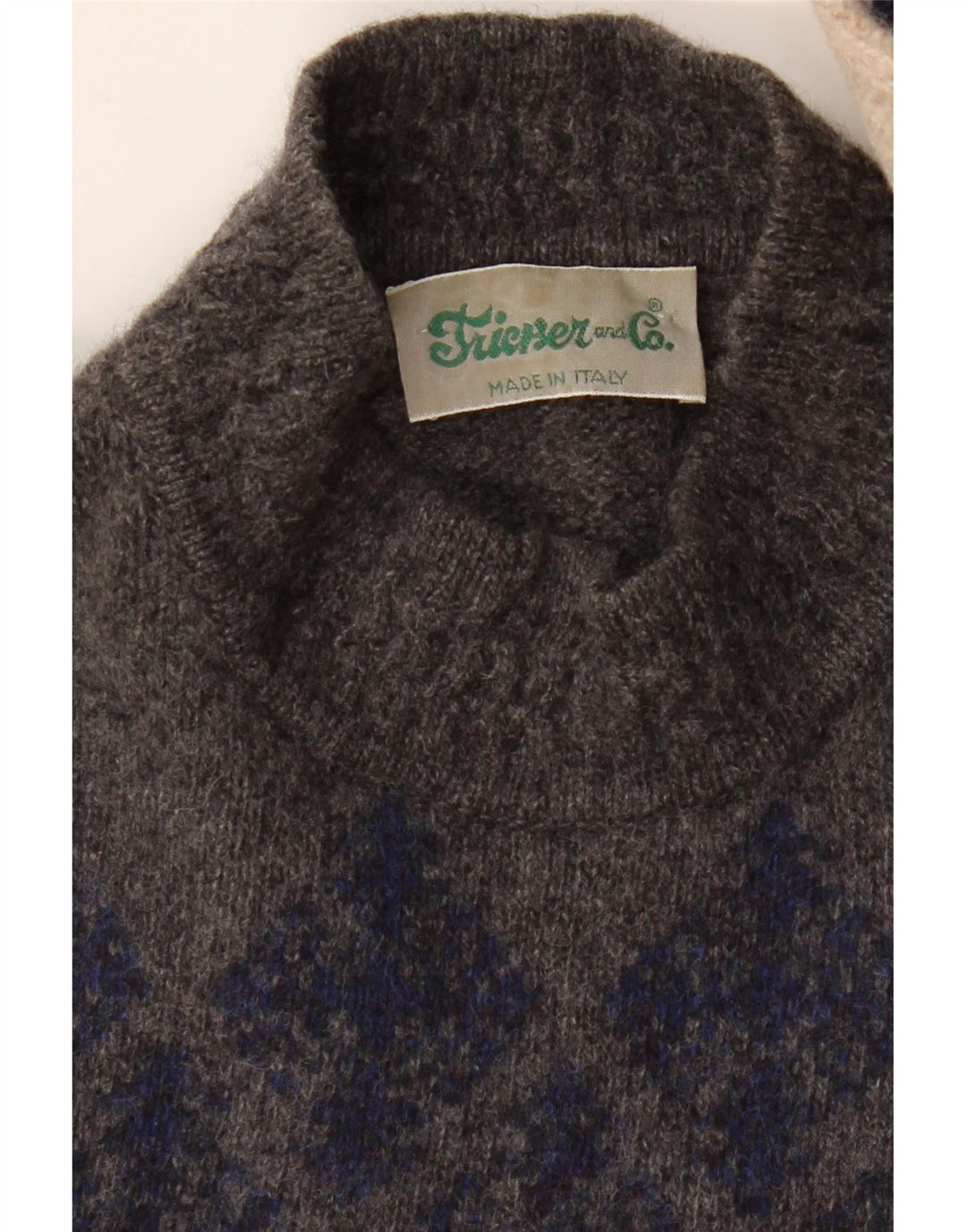 VINTAGE Ανδρικό πουλόβερ με λαιμόκοψη XL μπεζ Argyle/Διαμάντι