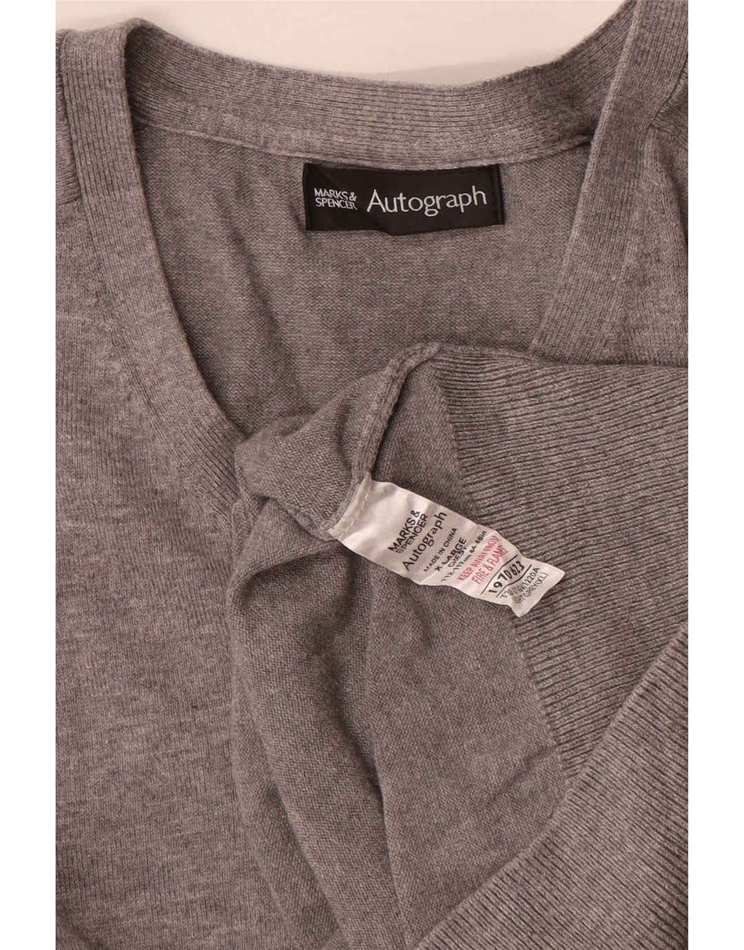 Ανδρικό πουλόβερ Marks & Spencer Autograph V-Neck Jumper XL Γκρι βαμβακερό
