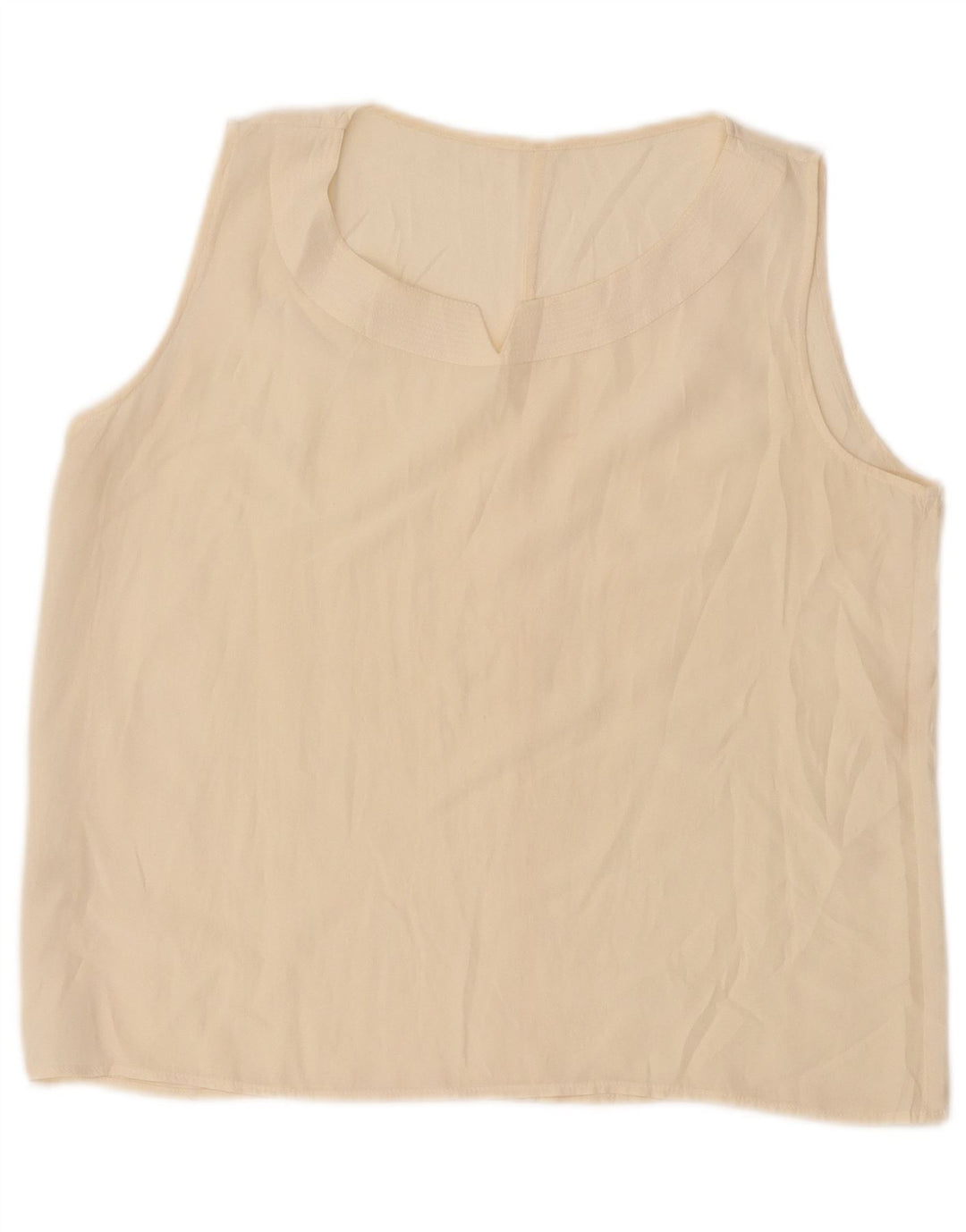 Vintage Γυναικεία Crop Αμάνικη Μπλούζα UK 14 Large Off White Silk