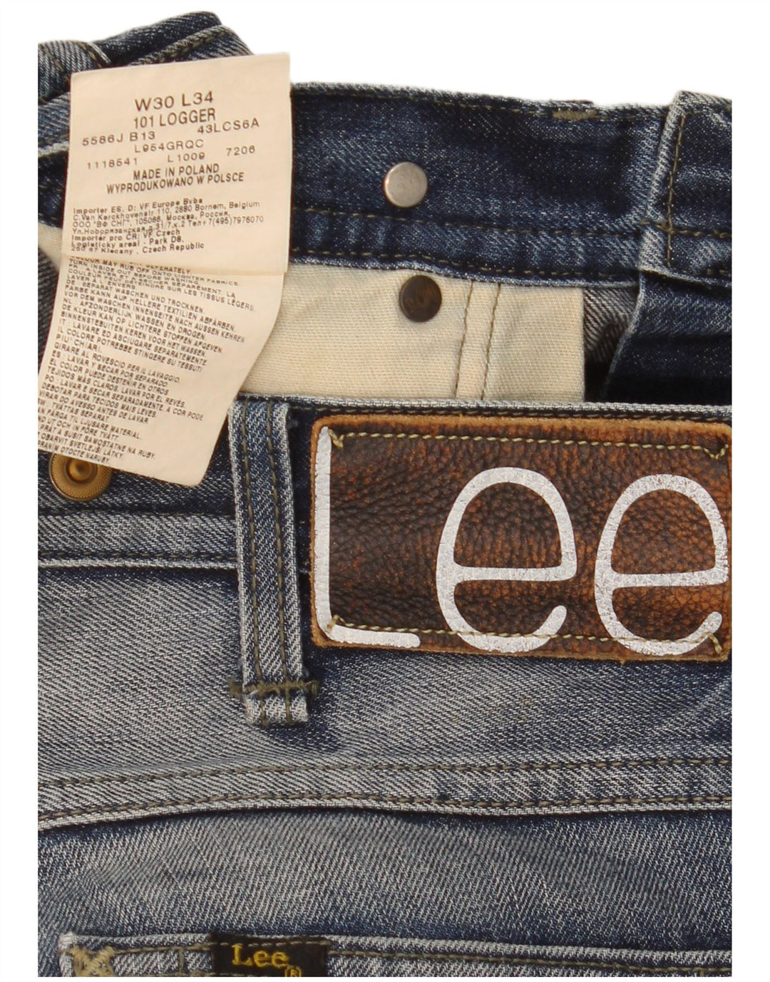 Lee Mens 101 Logger Straight Jeans W30 L34 Μπλε βαμβακερό