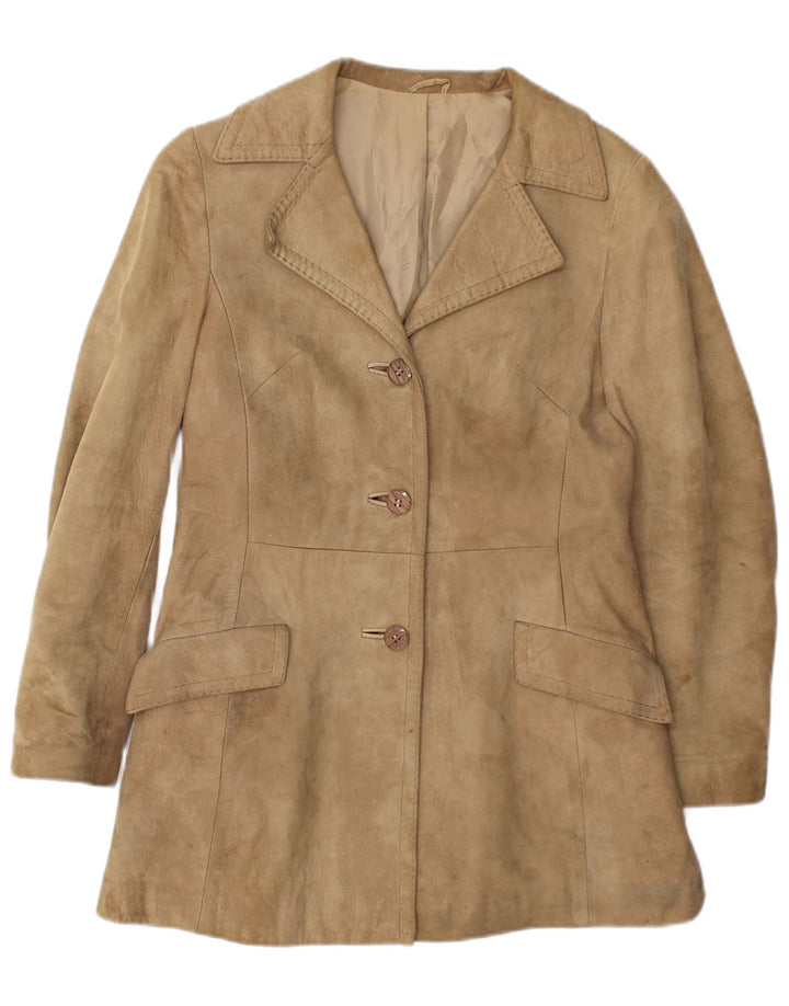 Vintage Γυναικείο Suede Jacket UK 10 Small Beige