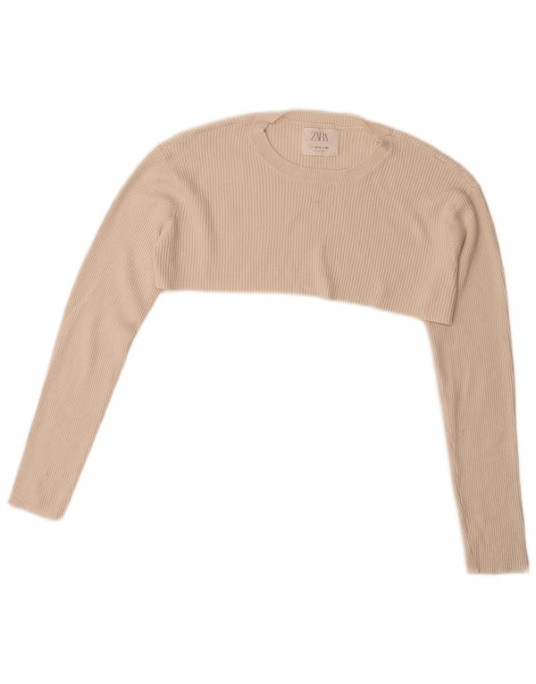 Zara Girls Long Sleeve Crop Top 13-14 Years Off White