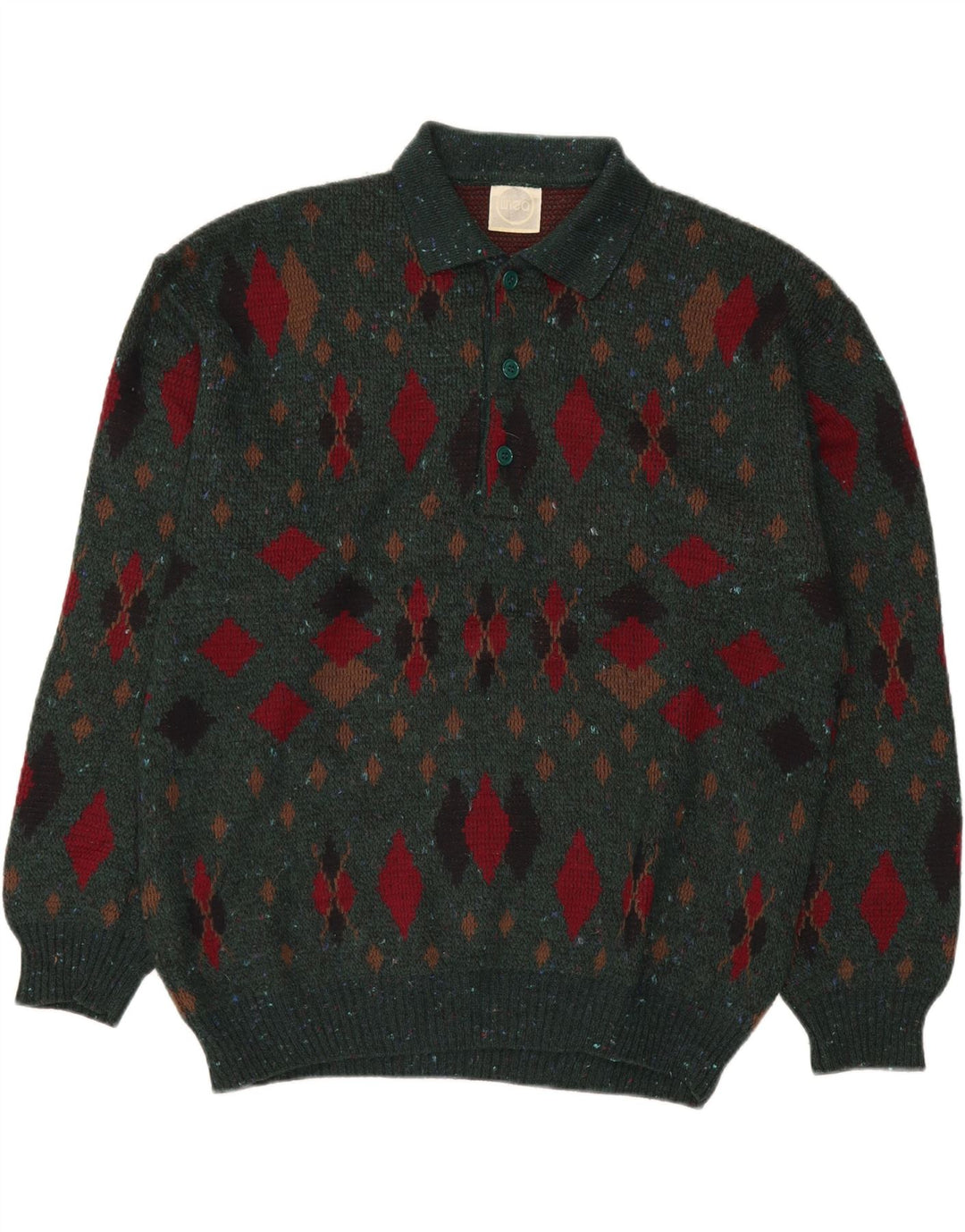 LINEA Ανδρικό πουλόβερ με λαιμόκοψη IT 50 μεσαίου πράσινου Argyle/Diamond