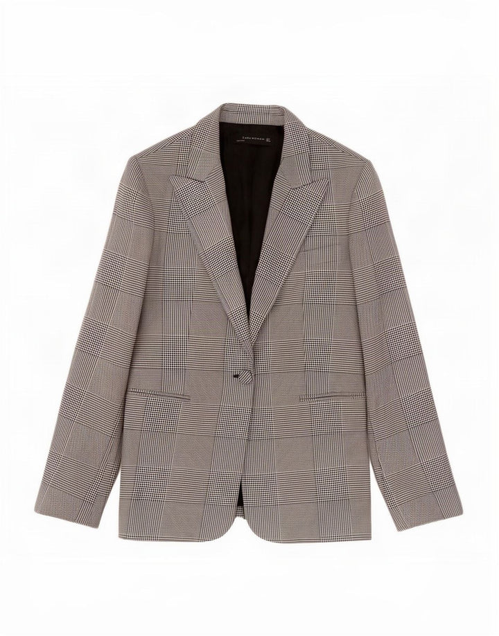 Zara Γυναικείο σακάκι 1 κουμπιού blazer UK 14 μεγάλο μαύρο πολυεστέρας Houndstooth