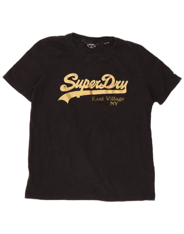 Superdry Γυναικείο T-Shirt Top UK 12 Μεσαίο μαύρο βαμβακερό