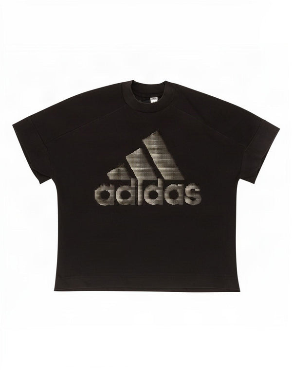Adidas Γυναικεία Crop See Through Γραφικό T-Shirt Top UK 12/14 Medium Black