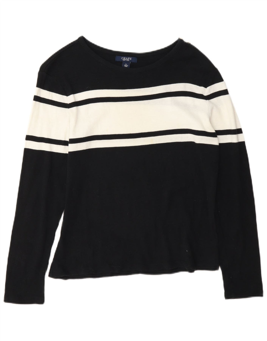 Chaps Γυναικείο μπλουζάκι μακρυμάνικο UK 14 Large Navy Blue Colorblock Βαμβακερό
