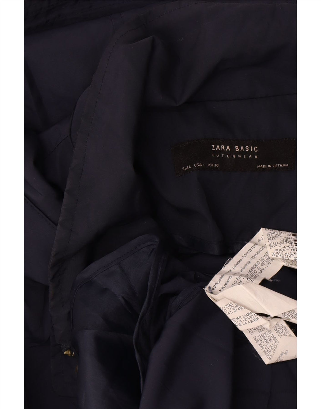Zara Γυναικείο Bomber Jacket UK 16 Large Navy Blue Polyester
