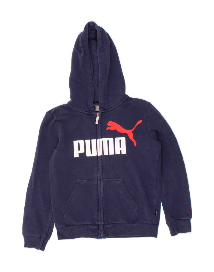 PUMA Boys Graphic Zip Hoodie Sweater 9-10 Years Medium Navy Blue Vintage Puma and Second-Hand Puma from Messina Hembry 