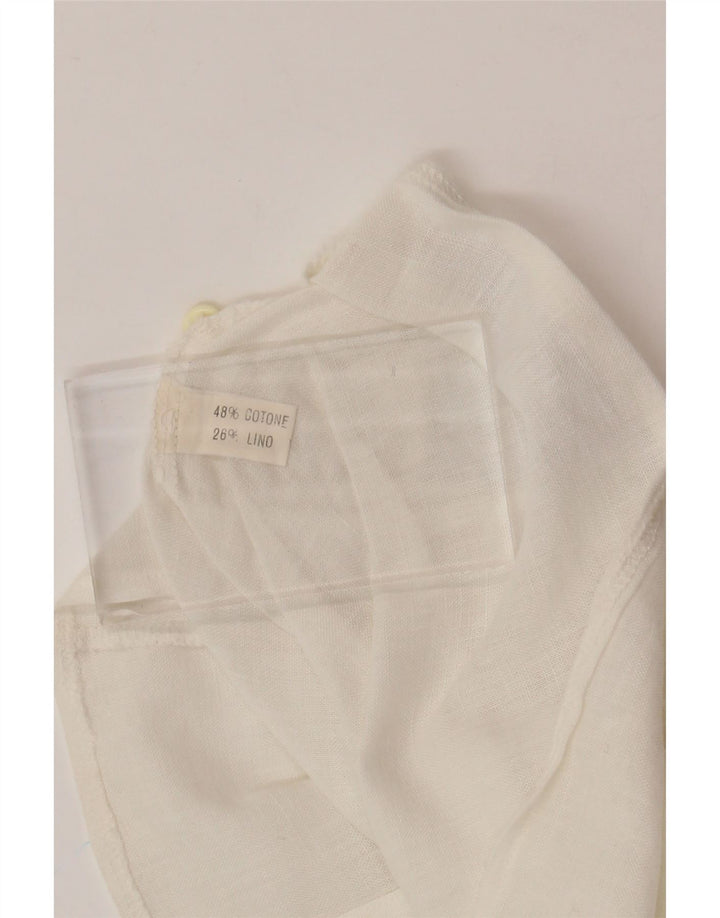 VINTAGE Γυναικείο κοντομάνικο πουκάμισο μπλούζα UK 12 μεσαίο λευκό βαμβακερό