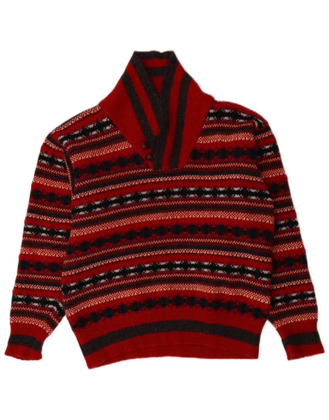 ΑΡΧΕΣ Γυναικείο πουλόβερ με λαιμό σάλι UK 14 Medium Red Fair Isle