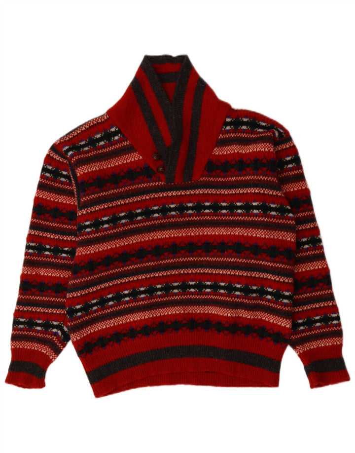 ΑΡΧΕΣ Γυναικείο πουλόβερ με λαιμό σάλι UK 14 Medium Red Fair Isle