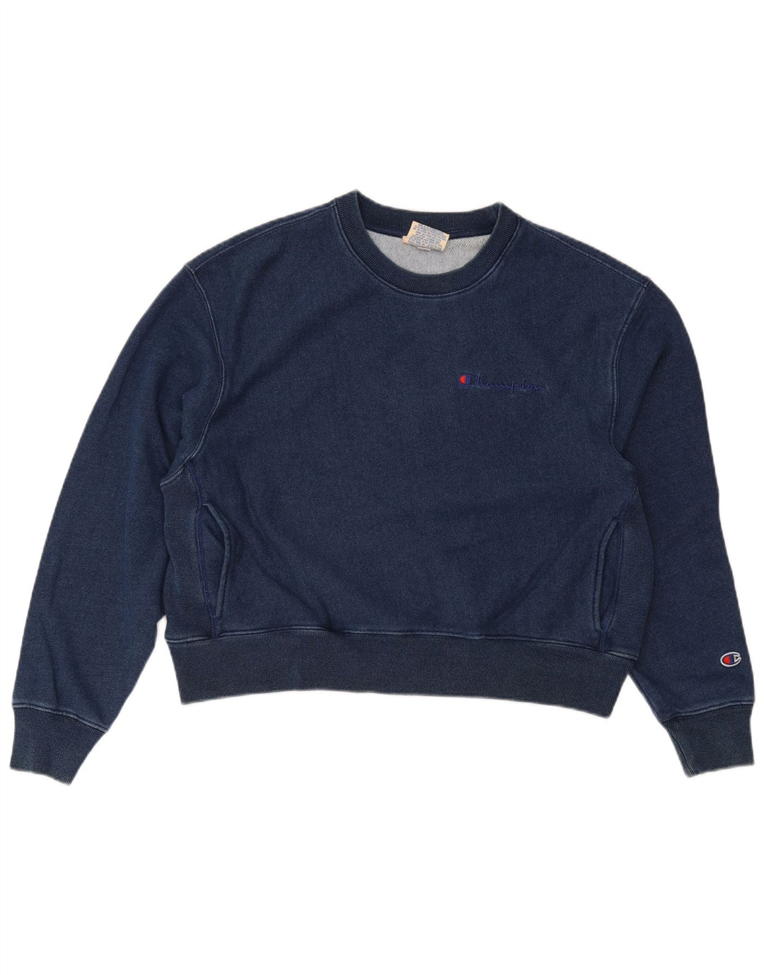 Champion Womens Crop Oversized Φούτερ Jumper UK 14 Medium Navy Blue