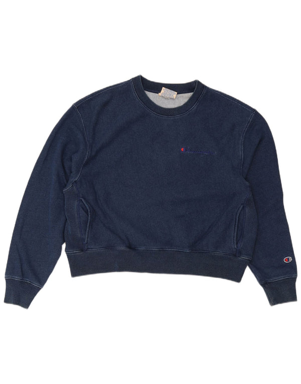 Champion Womens Crop Oversized Φούτερ Jumper UK 14 Medium Navy Blue