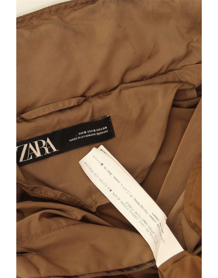 Zara γυναικεία καμπαρντίνα με κουκούλα μεγάλου μεγέθους UK 10 Small Brown Polyester