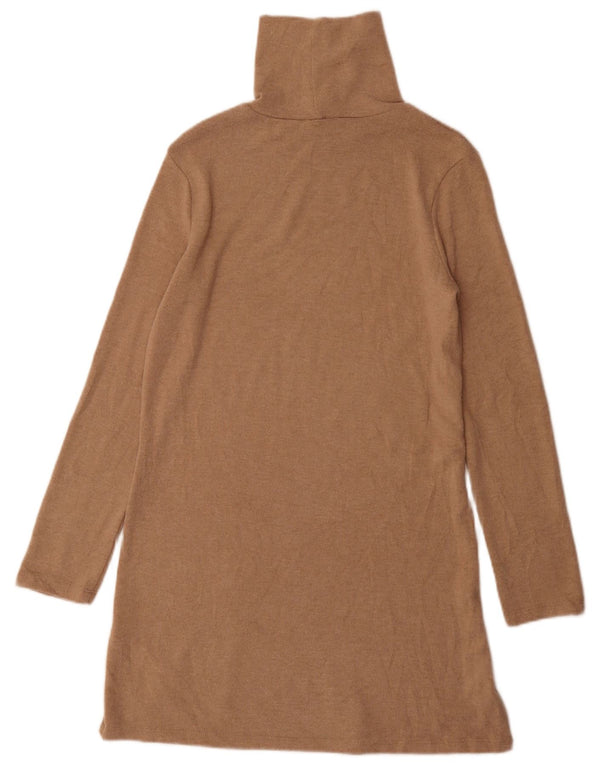 Zara Γυναικείο φόρεμα με ρολό λαιμόκοψη UK 8 Small Brown Polyester