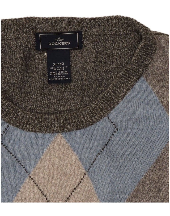 Ανδρικό πουλόβερ Dockers Crew Neck Jumper XL Grey Argyle/Diamond Acrylic