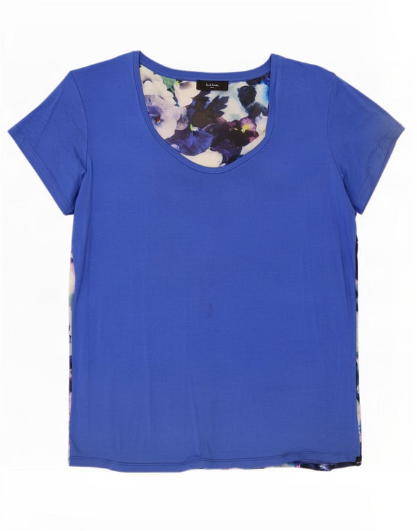 Paul Smith Womens T-Shirt Top UK 18 XL Blue Floral Modal