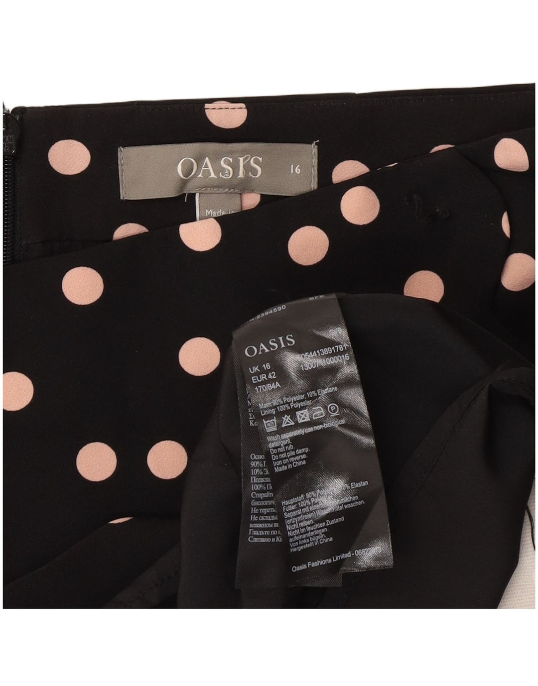 Γυναικεία Μίνι Φούστα Oasis UK 16 Μεγάλη W34 Μαύρη Πουά Πολυεστέρας