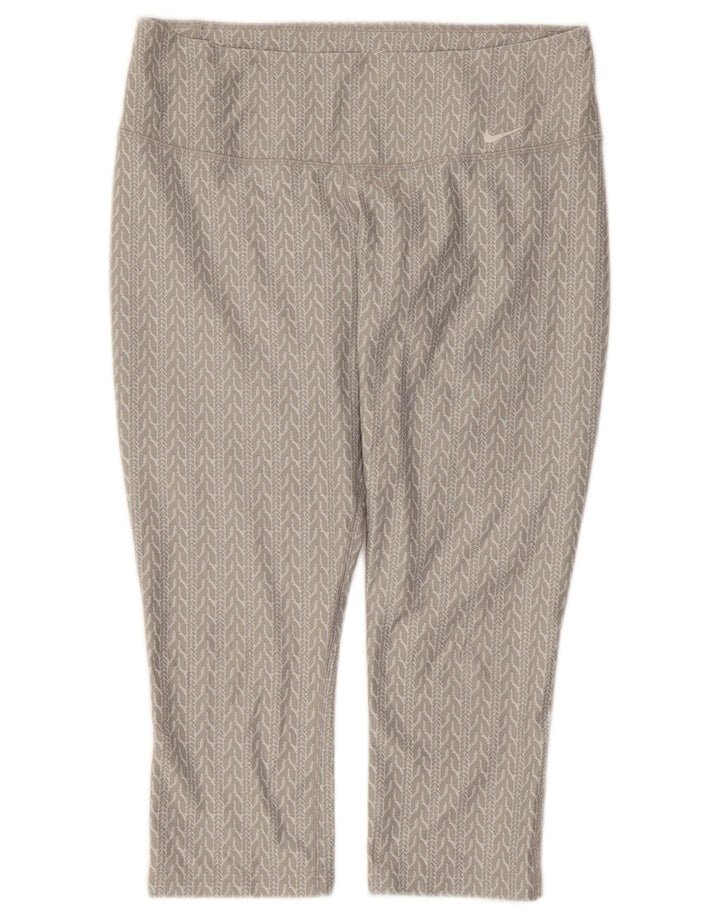 Γυναικεία κολάν Nike Dri Fit Capri UK 14 μεσαίου γκρι γεωμετρικός πολυεστέρας