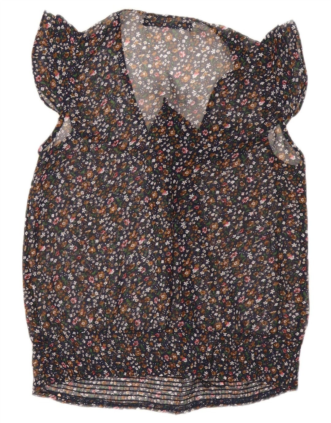 ZARA γυναικείο παπιγιόν αμάνικο See Through Top 10 UK Small Black Floral