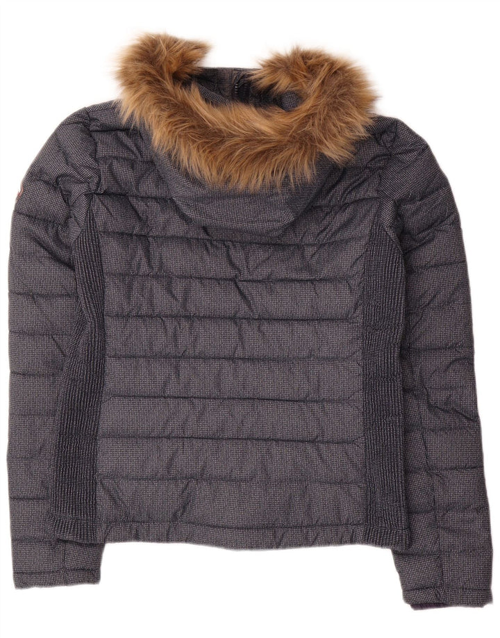 Superdry γυναικείο μπουφάν με κουκούλα UK 12 Medium Navy Blue Polyester