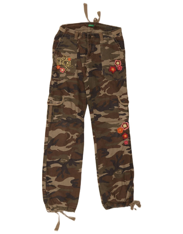 Benetton Girls Straight Cargo Παντελόνι 13-14 ετών W28 L30 Green Camouflage