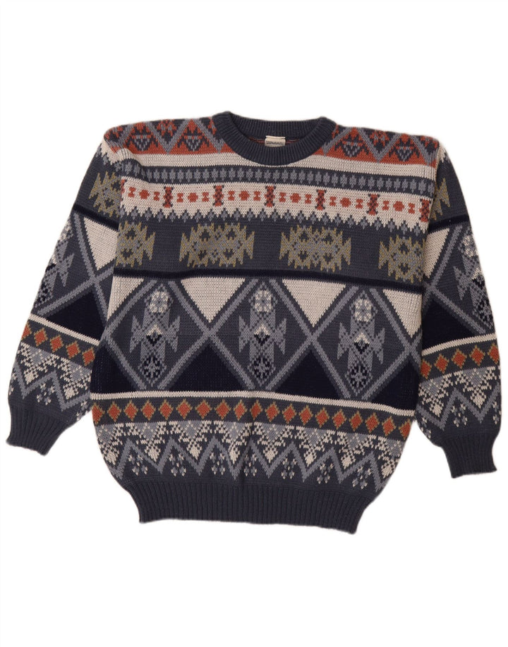 Ανδρικό πουλόβερ VINTAGE Crew Neck Jumper IT 48/50 Medium Navy Blue Fair Isle