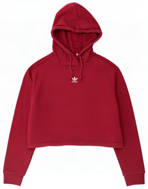 Adidas Womens Crop Hoodie Jumper UK 12 Medium Burgundy Βαμβακερό