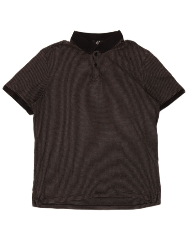 CALVIN KLEIN Mens Polo Shirt Medium Grey Pinstripe Cotton