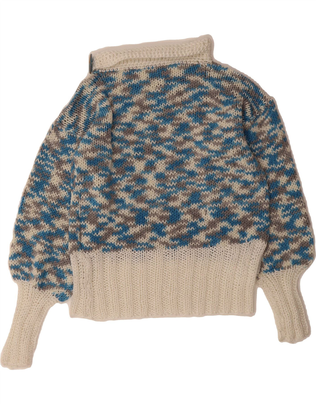VINTAGE Womens Roll Neck Jumper Sweater UK 14 Medium Blue Camouflage Vintage Vintage and Second-Hand Vintage from Messina Hembry 